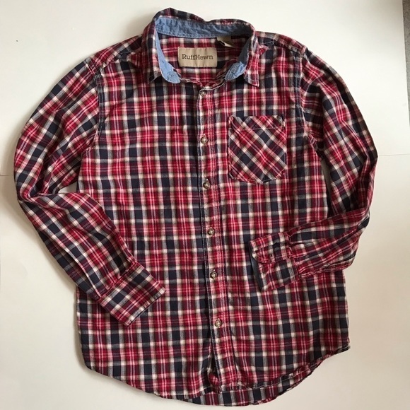 Boys Ruff Hewn Plaid Shirt 10/12 Red And Black - Picture 2 of 3